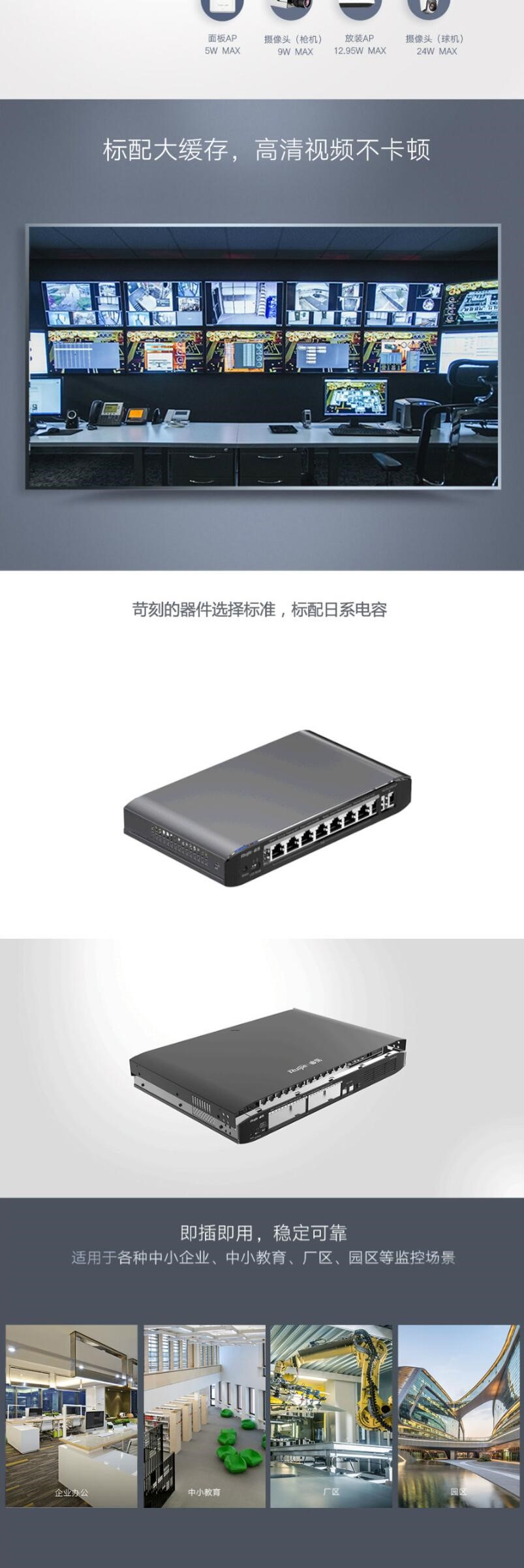 銳捷（Ruijie） RG-ES126G-P 24個10/100/1000M電口（PoE/PoE+），2個千兆光口，非網(wǎng)管型PoE交換機(jī) (圖5)